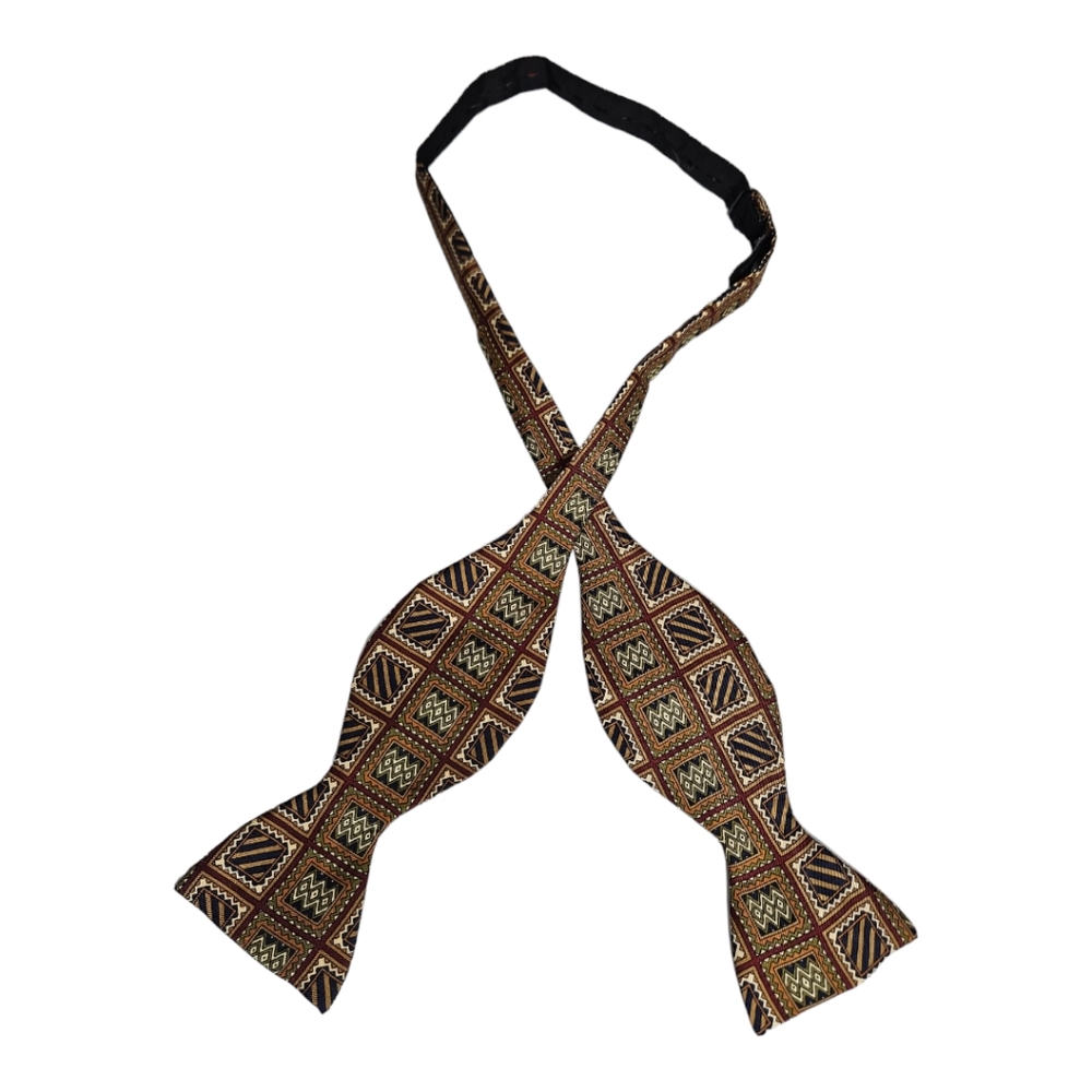 TIE RACK Green/Beige Geometric Silk DESIGNER Silk DESIGNER Self Bow Tie ENGLAND
